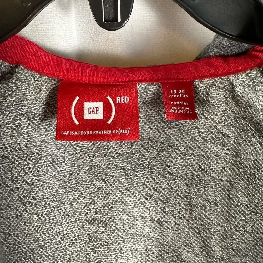Baby Gap Gray & Silver RED Zip Up Hooded Sweatshirt Jacket Fleece 18-24 Months